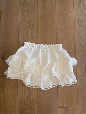 White Ruffle Mini Skirt with Lace Trim and shorts size large